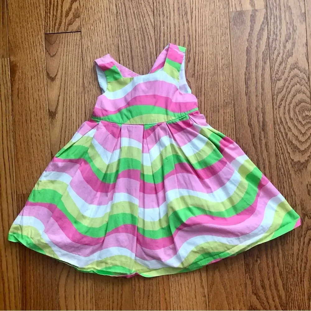 MAGGIE & ZOE A-Line Waves Pattern Pink Green White Dress Girl’s Size 24 MO